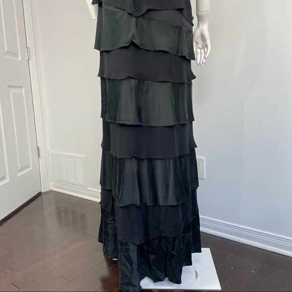 Vintage Tadashi Shoji Black 100% Silk Sleeveless Layered Tiered Draped Gown - Picture 6 of 16